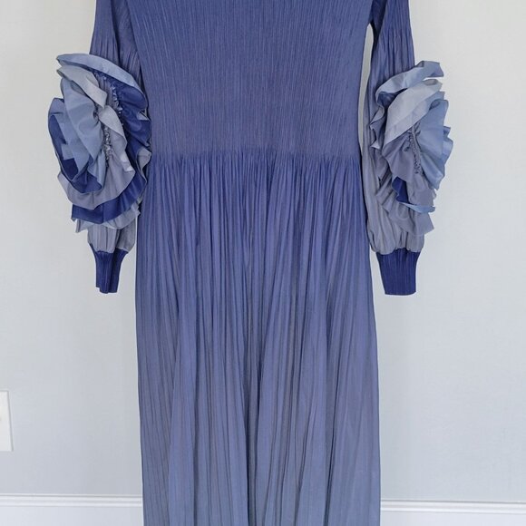 TUCKERNUCK BEULAH STYLE Long Blue Ombre Stretch Pleat Flower Sleeve Dress ALL - Picture 4 of 10